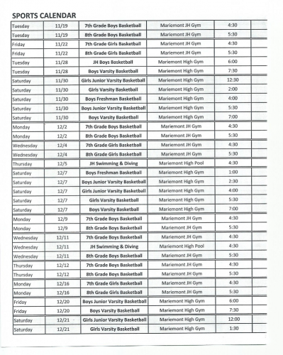 Mariemont Athletic Schedules-www.Mariemont.com-The Village Connection